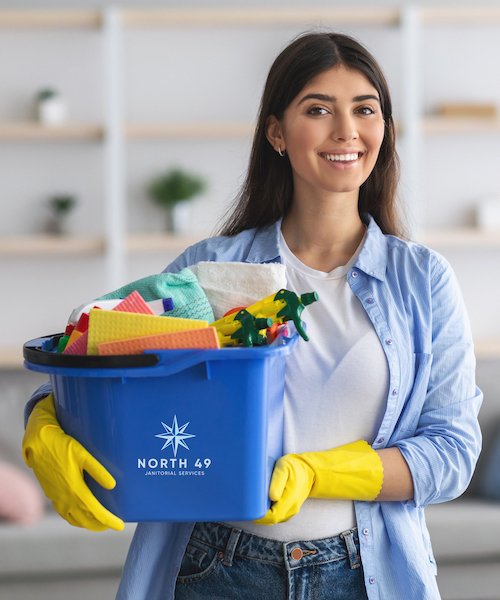 North 49 Professional cleaner getting ready to clean